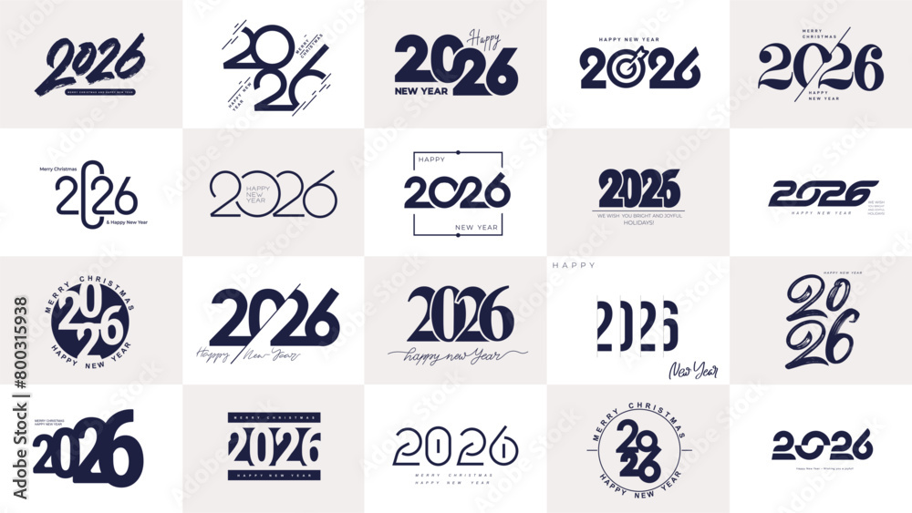2026 Happy New Year logo text design set. 2026 black numbers design template. 2026 Happy New Year symbols big collection. Vector illustration with labels, logo isolated on white background. 2026 Happy New Year logo text design set. 2026 black numbers design template. 2026 Happy New Year symbols big collection. Vector illustration with labels, logo isolated on white background.
