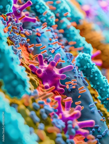 Detailed Micrograph of Gram Positive and Gram Negative Bacterial Cell Walls with Vibrant False Color photo