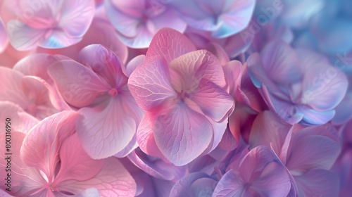 Elevated Petal Dance  Experience the graceful movement of mophead hydrangea petals in 3D wavy form from an aerial view.
