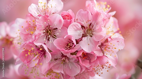 An arrangement of pink cherry blossoms in the shape of a heart
