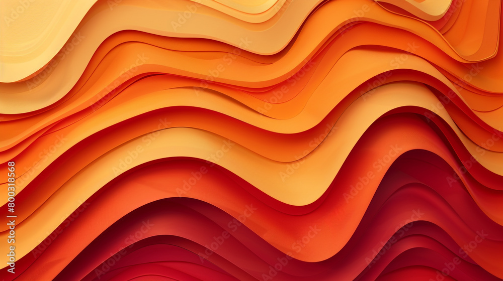 3D abstract background with orange and red waves. Paper cut style. 