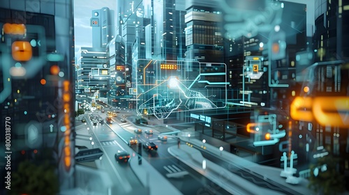 Futuristic Cityscape with Integrated 6G Infrastructure and Holographic Displays