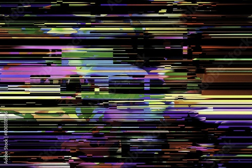 Vibrant VHS Glitch Digital Art on Dark Background