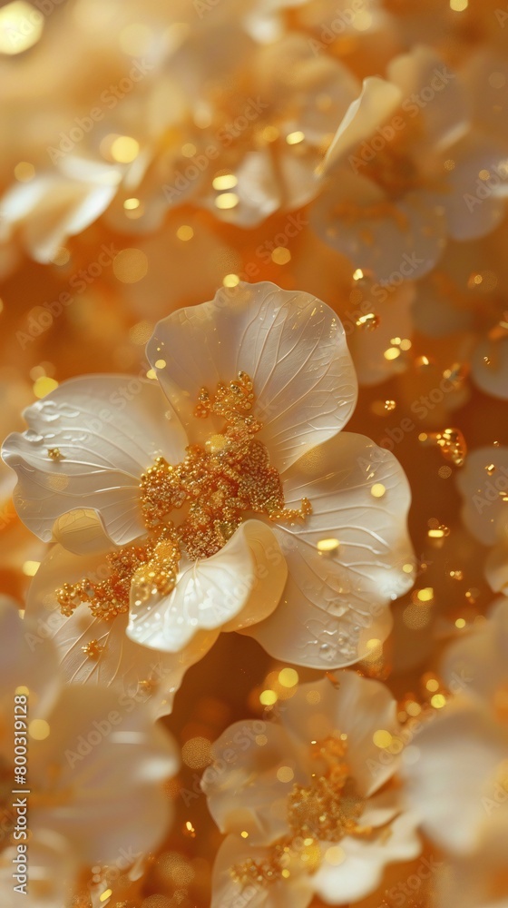 Golden Mirage: Marvel at the enchanting mirage of gold particles on wildflower mophead hydrangea. Golden Mirage: Marvel at the enchanting mirage of gold particles on wildflower mophead hydrangea.