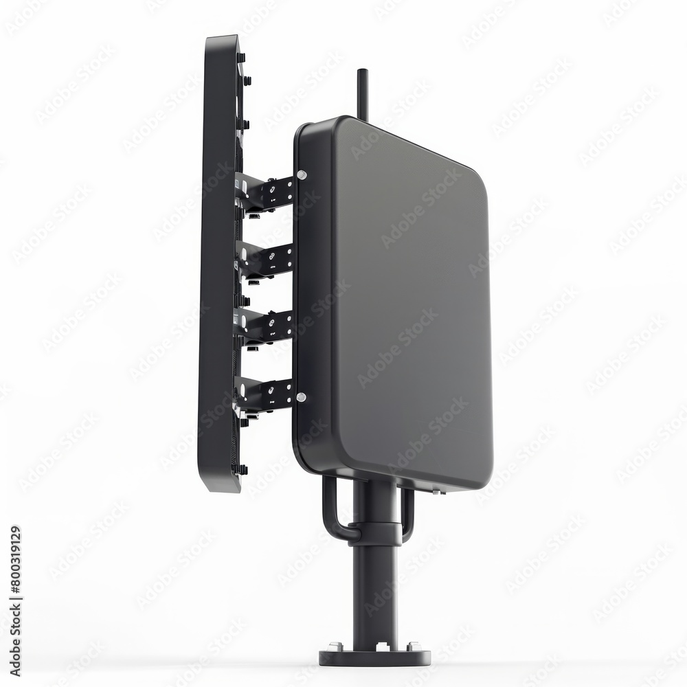 Telecommunication pole of 4G and 5G cellular. Base Station or Base Transceiver Station. Wireless Communication Antenna Transmitter. Telecommunication pole with antennas isolated on white background