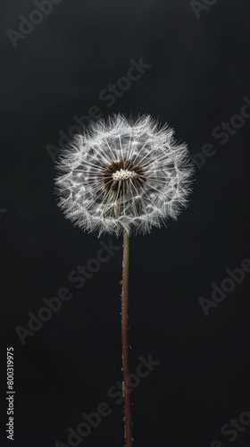 Close-up of a dandelion seed head against a dark background