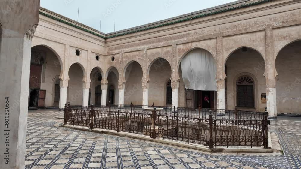 Inside El Glaoui Palace in Fes, Fez Morocco run down riad elite house Inside El Glaoui Palace in Fes, Fez Morocco run down riad elite house