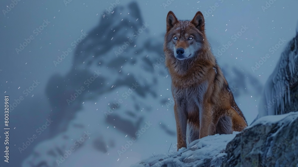 Obraz premium Siberian wolf, mountain, snow generative ai