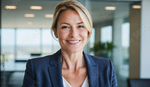 Wallpaper Mural Portrait of a Caucasian businesswoman standing in an office, AI-generated. Torontodigital.ca