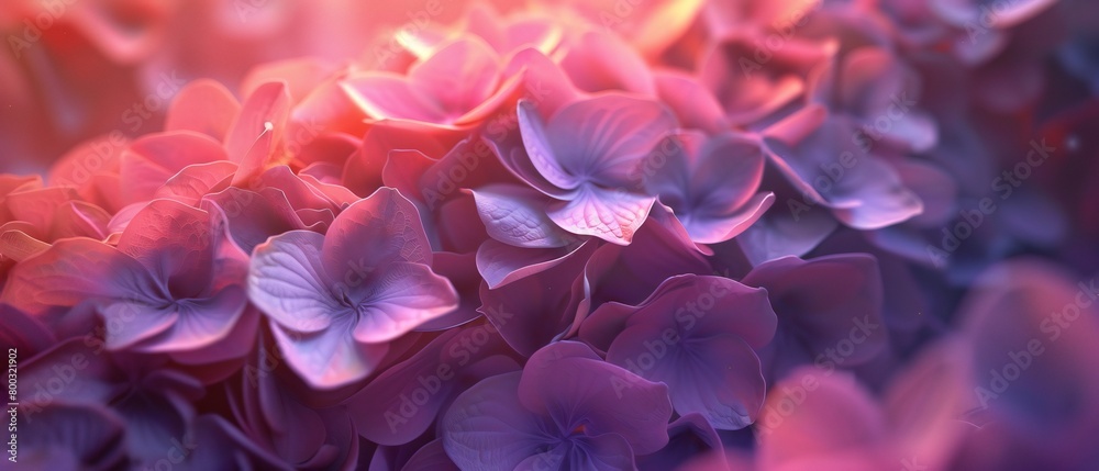 Overhead Serenity: Feel the serene atmosphere evoked by the 3D wavy motion of mophead hydrangea petals from above.