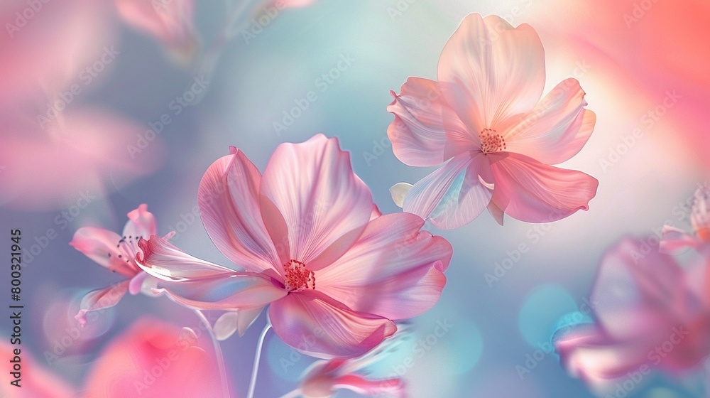3D floating floral abstract, spring whimsy colors.