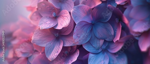 Overhead Serenity: Feel the serene atmosphere evoked by the 3D wavy motion of mophead hydrangea petals from above. photo