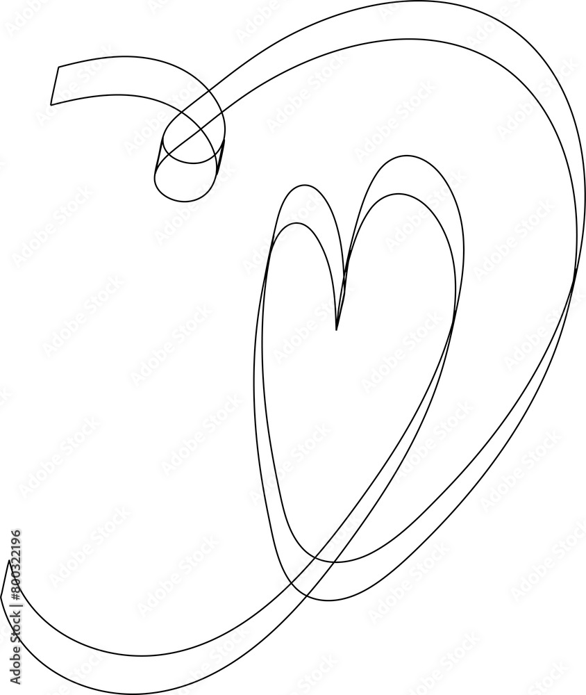 Heart ribbons thin line, concept of love Heart ribbons thin line, concept of love