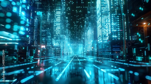 Futuristic Holographic Metropolis with Neon-Lit Streets and Volumetric Data Streams