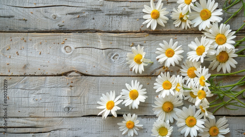 Obraz premium White chamomile flowers, natural background. An invitation card, a place for the text.