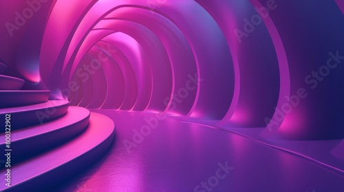 Abstract 3D purple tunnel with smooth curves and lighting.