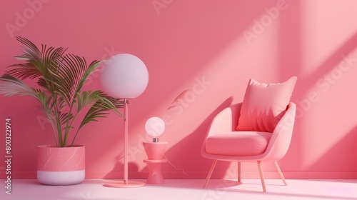 Stylish pink interior design with armchair and decorative lighting © AIS Studio