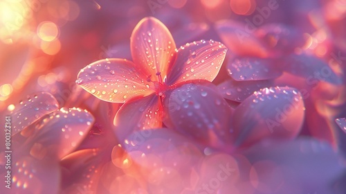 Shimmering Petal Glow: Petals of wildflower mophead hydrangea shine with a luminous glow.
