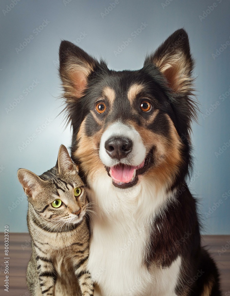 tabby cat and border collie dog 