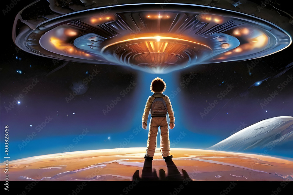 Obraz premium ufo in space moon night ai generative 