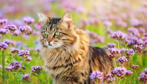 Lovely Tabby Cat Amidst Blooming Flowers