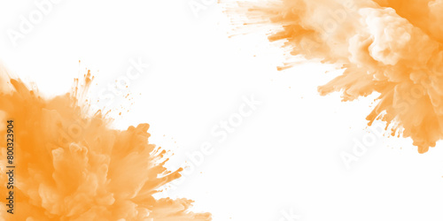 Orange color powder splash on a white background. Orange powder explosion on white background. Rainbow Holi paint color powder explosion with bright colors.	