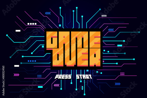 Game Over Retro Video Game Background.circuit game over on technology background design.