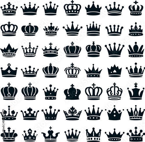 set of high-quality crown icons simple silhouette of crown set, vector illustration minimalist modern and ornate ceremonial designs