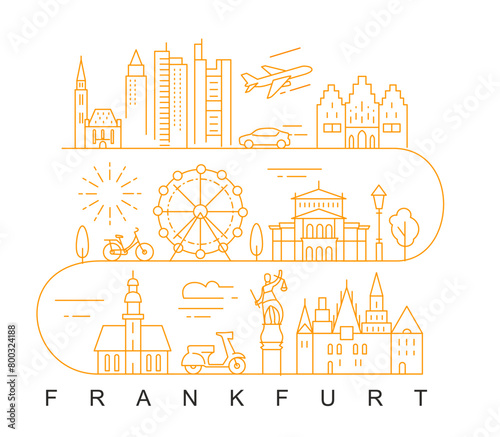 city of Frankfurt in outline style on white