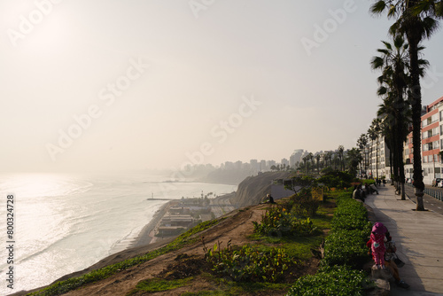 miraflores coast skyline at sunset