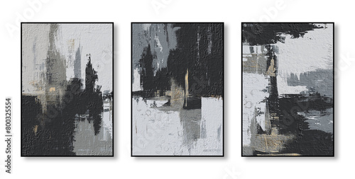 Abstract art watercolor painting, stylish modern art, triptych, flowers, texture, gold
