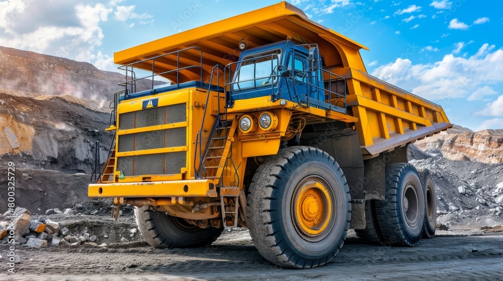 Giant yellow anthracite coal mining truck in open pit mine industry for efficient extraction