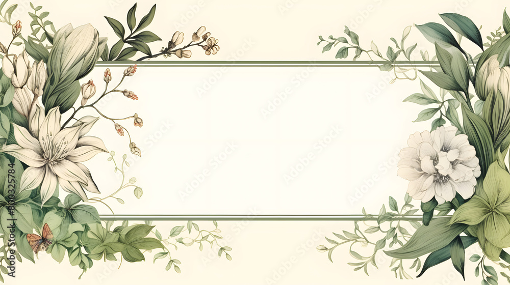 Digital vintage watercolor botantical frame abstract graphic poster web page PPT background