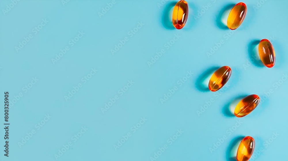 AI-generated illustration of orange pills on a blue background with copy space AI-generated illustration of orange pills on a blue background with copy space