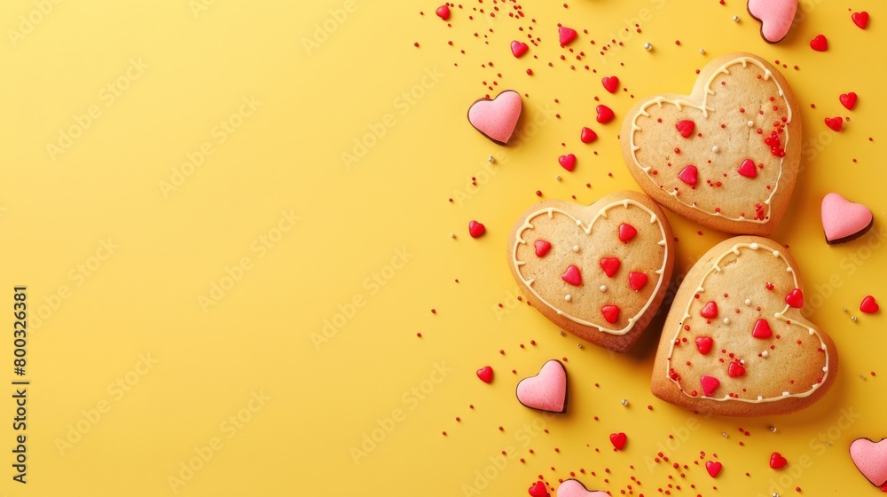 Sweet cookies with decoration on yellow background generative ai