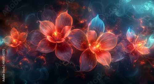 3 d rendering of colorful fractal flowers background