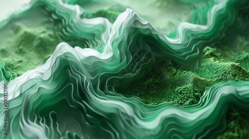 A close up of a green and white wavy pattern, AI