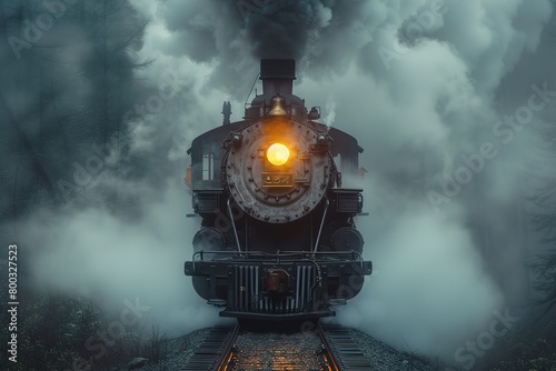 A historic steam whistle blowing loudly as an antique locomotive prepares to depart from a station, enveloped in a cloud of steam