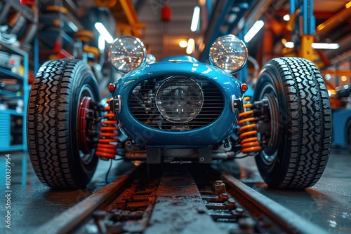 A mechanic fine-tuning the suspension of a sports car, optimizing handling for a thrilling drive