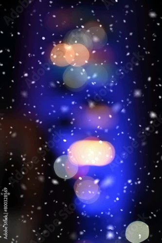 Snowfalling and lights. Snow season. Winter season. Winter time. Winter Mood.