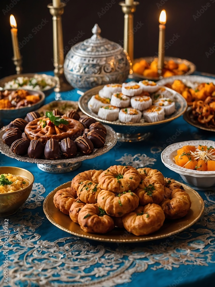 Traditional oriental sweets. Sweets in oriental style on a wooden table.
