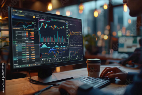 Stock trading investor, financial advisor or analyst working analysing crypto exchange market charts using computer investing money in finances market analyzing data on screen, hands closeup.