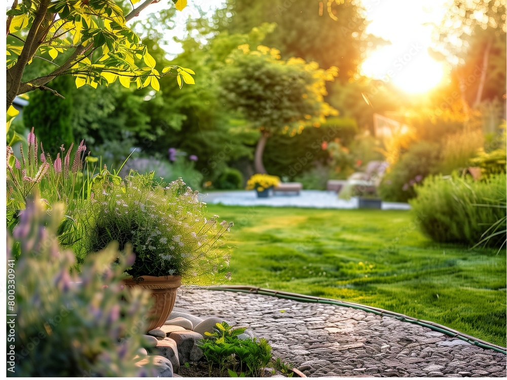 Obraz premium the serenity and elegance displayed at the beautiful sunset in the garden