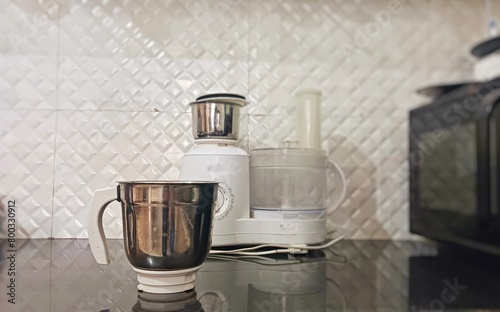 Electric Blender On Modern Kitchen Worktop. Mixer Grinder Machine. Modern kitchen machine