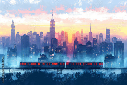 city skyline at sunset