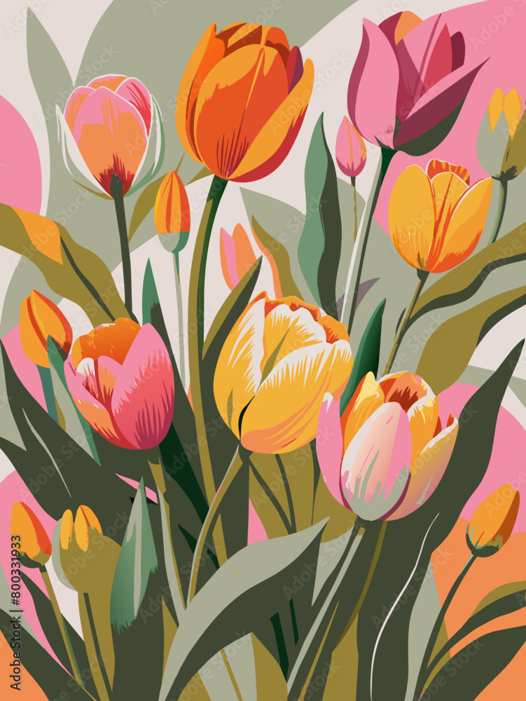 Obraz premium Colorful Spring Tulip Bouquet Illustration