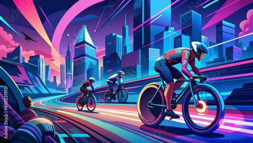 Vibrant Cybercity Cyclists: Competitive Racing in a Futuristic Metropolis