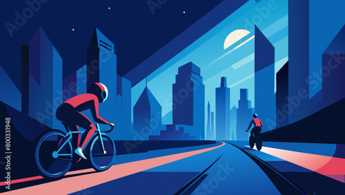 Dynamic Urban Cycling Scene in Futuristic Cityscape at Dusk
