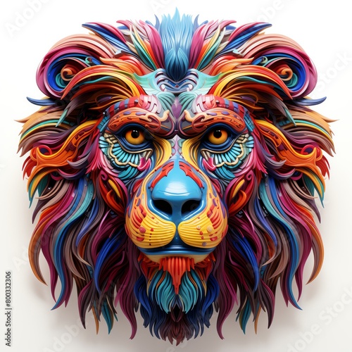 A stunning and colorful 3D rendering of a lion's head