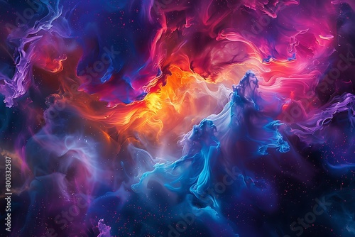 Luminescent nebulae swirl across an abstract background, their vibrant hues pulsating with ethereal energy. photo